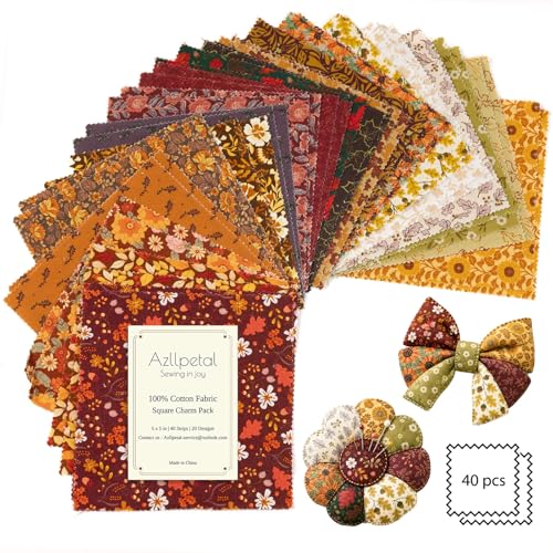 5 Cotton Fabric Squares 40 Pcs Autumn Charm Pack Fabric for Quilting