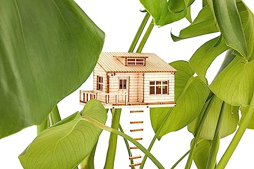 3D Holz Modell Miniatur Baumhaus für Zimmerpflanzen Set, DIY Holzpuzzle, Dekoration und Geschenke, Modellbausatz aus Holz, Blumentopf, Zimmer Deko, Made in Germany