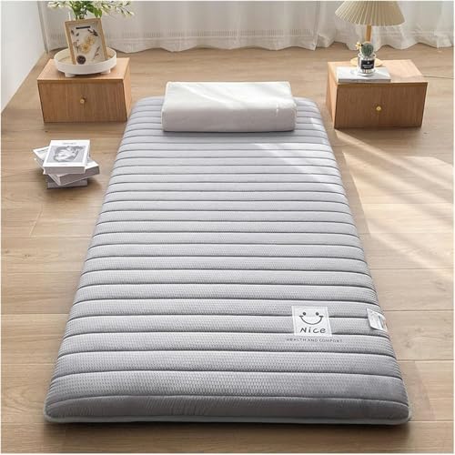 Colchón de Suelo Plegable, Individual o Doble, Enrollable, para futón japonés, Tatami, portátil, para Cama de Invitados, Color Blanco, 90 x 190 cm (Gris 90 x 200 cm)