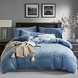 Boqingzhu Plüsch Bettwäsche Blau Dunkelblau 135x200cm Nicky Teddy Fleece Flauschige Bettwäsche...
