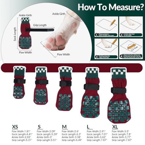 Image of ROZKITCH 2 Pairs Dog Paw Protectors, Christmas Gripper Socks for Hardwood Floors Paw Bandage Long Dog Socks Paw Wound Cover with Grips & Adjustable Straps Corgi, Schnauzer Christmas Red L