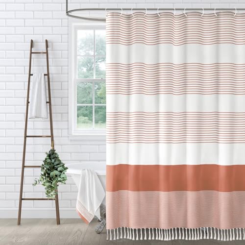 XOGUIBO Coral Shower Curtain Cotton Boho Striped...