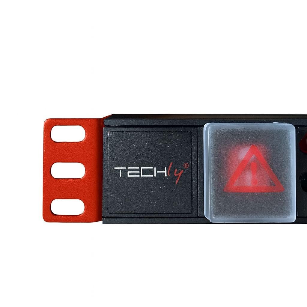 TECHLY Professional 025725 - Regleta de 8 plazas de Rack de 19" con Interruptor Conector C14 1U Negro/Rojo