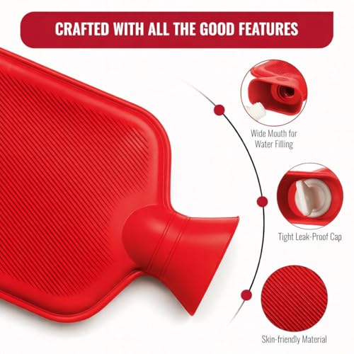 Image of Dr Care Hot Water Bag (2 Litre) Hot & Cold Water Bottle | Non-Electric Rubber Heating Bag for Pain Relief, Period Cramps | Body Aches & Cold Therapy | Multicolor