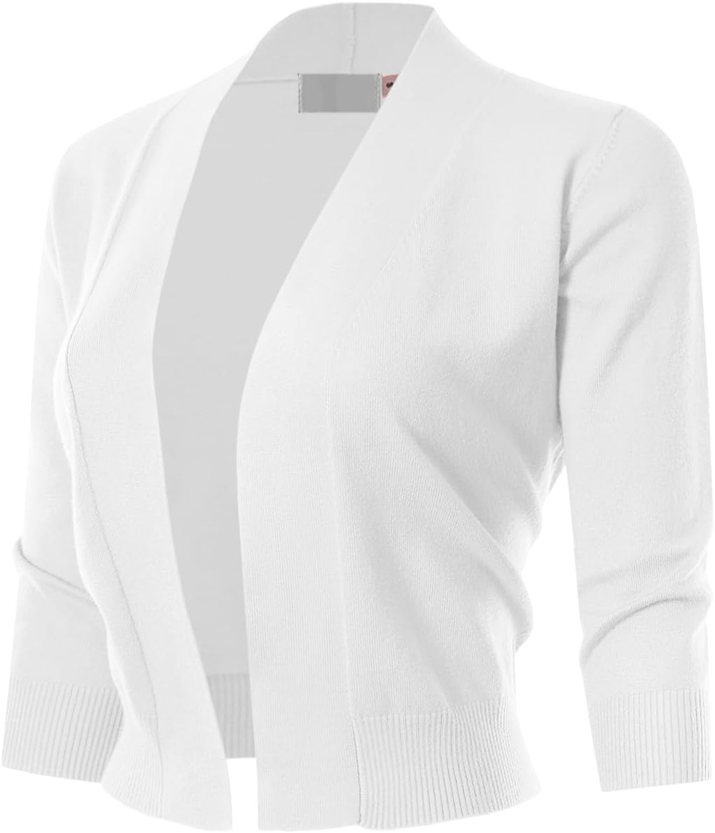 3/4 Sleeve Solid Open Bolero Cropped Cardigan for Women (S-3XL)