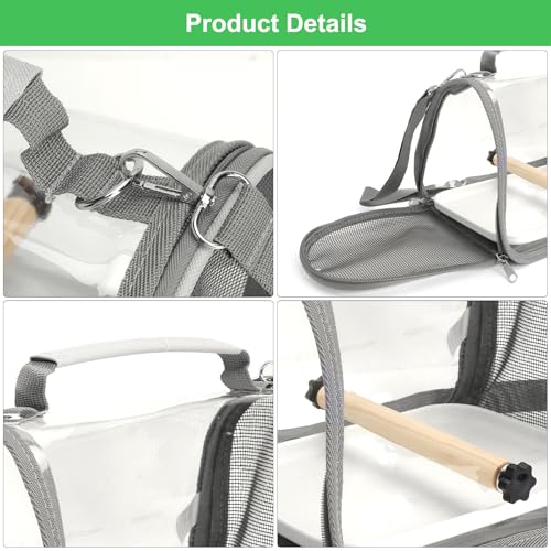 Boîte de transport pour oiseaux avec tige en bois et plateau, sac à dos pour oiseaux, sac de transport pour oiseaux, sac à dos léger pour perroquets, perruches, 1 molaire grise – Image 5