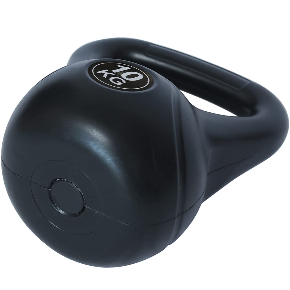 BAKAJI Kettlebell 10 Kg di Peso in PVC e Cemento per Palestra, Fitness, Riabilitazione, Esercizio, Allenamento Forza, Impugnatura Ergonomica Anti-Scivolamento, Fondo Piatto per Maggiore Stabilità