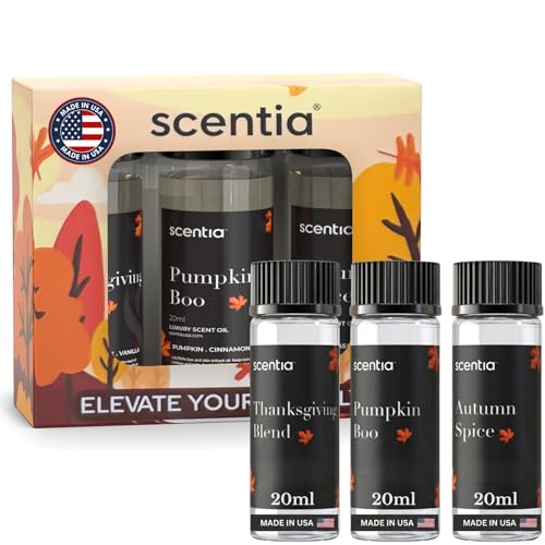Scentia Pumpkin Vanilla Bakery Aromatherapy Diffuser Oil Collection – Essential Oil Blend for Candles, Home & DIY Cozy Scents 3x20ml Discovery Set