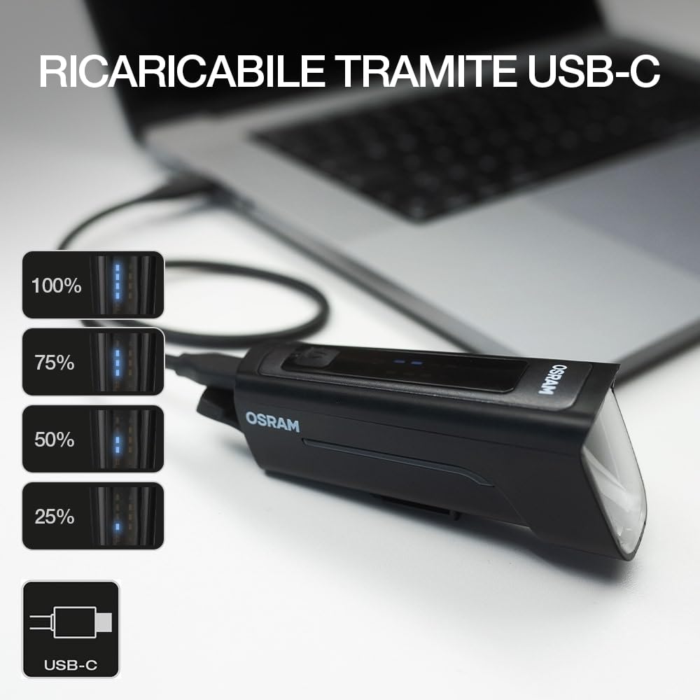 OSRAM LEDsBIKE RACE 100 SET,set di luci ricaricabili per bicicletta, set di luci a LED anteriori e posteriori con luce del freno, molteplici modalità di illuminazione, tre livelli di luminosità,100lux