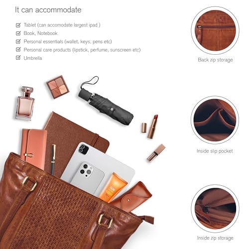 Image of Leather Purse For Women - Real Leather Tote For Women - Ladies Shoulder Handbag For Work, Travel, Casual Use
