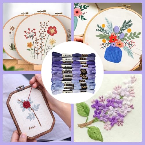 Image of 12 Skeins 105 Yards 6 Strands Purple Assorted Friendship Bracelet String Embroidery Thread Yarn Cross Stitch Bulk Variegated Gradient Floss Set for Felt Projects Sewing Making Craft DIY