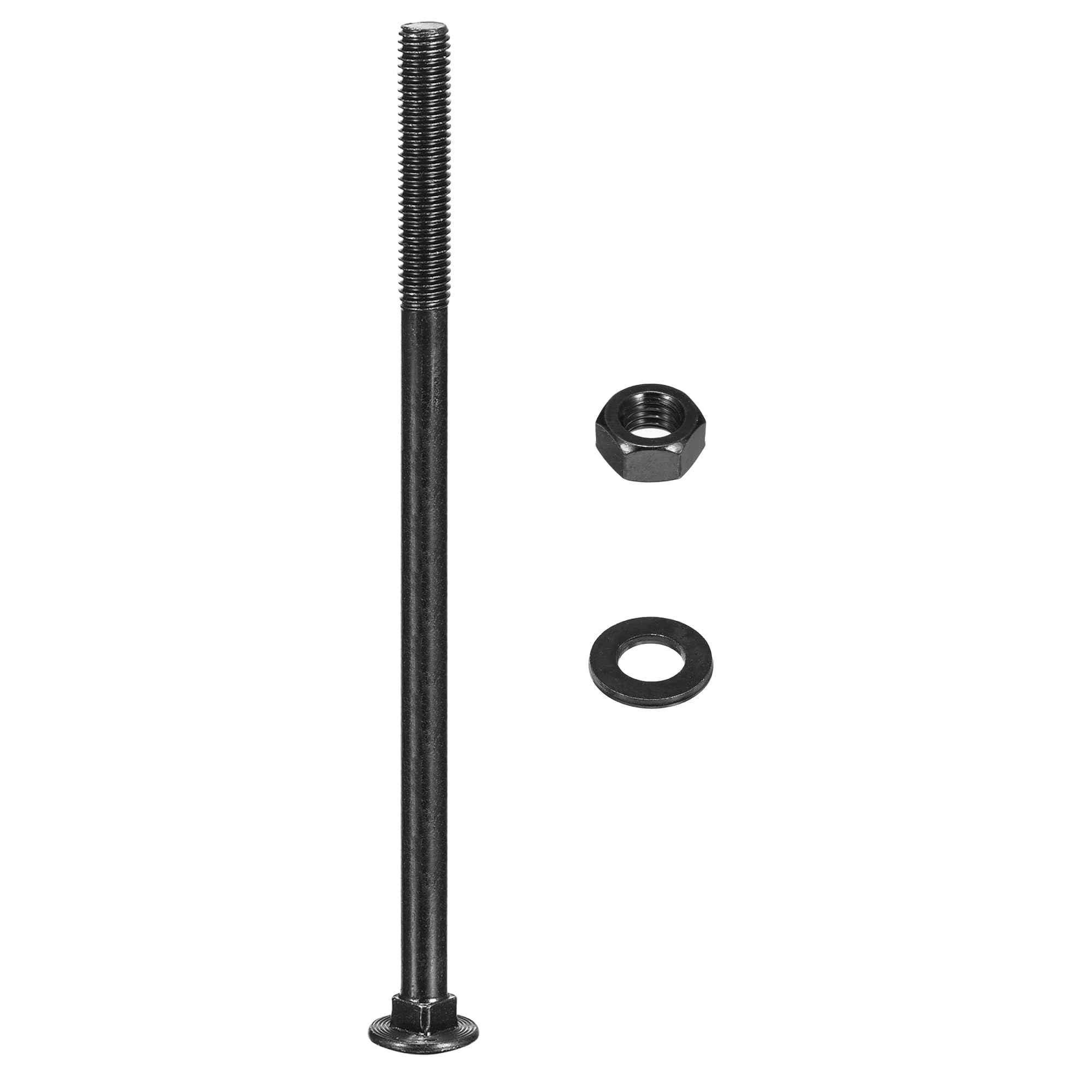 QUARKZMAN M10x200mm Bulloni A Testa Tonda Con Collo Quadrato Con Dadi E Rondelle, 12Set 304 Acciaio Inossidabile Bulloni A Testa Tonda Con Collo Quadrato, Nero