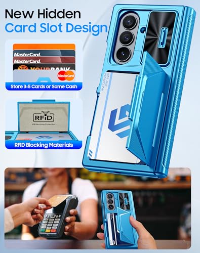 Image of for Samsung Galaxy Z Fold 7 Case with Card Holder RFID Blocking [Privacy Screen Protector ] [Slide Lens Cover] [Hinge Protection] Shockproof Protective Phone Wallet Case for Z Fold 7 (Lake Blue)