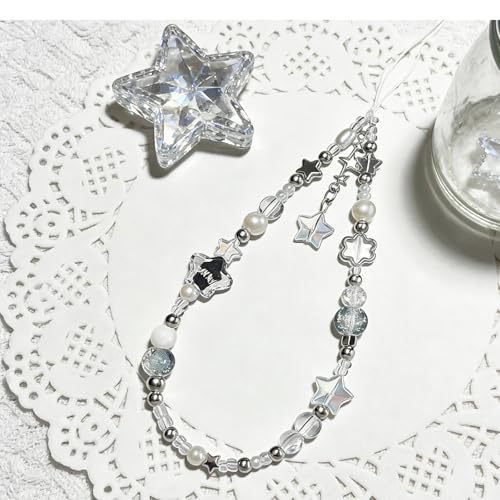 Image of Cute Beaded Camera Wrist Strap for Phone, Digital Camera Charm Lanyard, Pearl Beaded Chain for Bag Keychain Gift