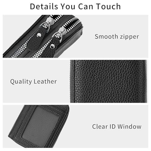 RNIEGA RFID Blocking Leather Credit Card Holder Wallet for Women - Double Zipper Small Wallet with ID Window and Large Capacity - Image 4