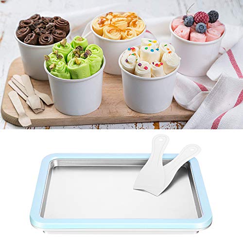 Ice Cream Pan, SEAAN Roll Ice Cream Maker Fried Yogurt Milk Machine DIY Homemade Frozen Yogurt Rectangle with 2 Spatulas, Blue
