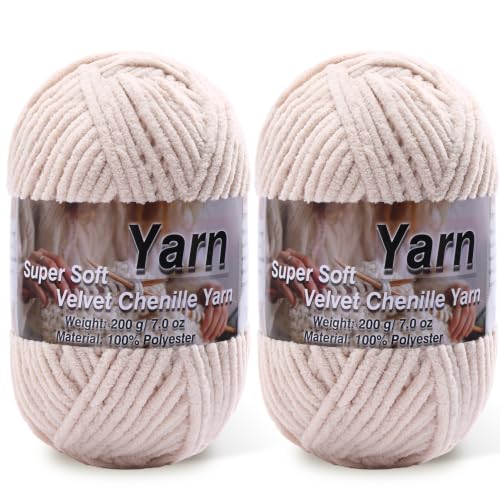 Image of Chunky Chenille Yarn for Baby Blanket Yarn for Crocheting - 7.05oz Super Soft Chenille Plush Yarn - Bulk Thick Yarns Used for Making Scarves, Blankets, Stuffed Animals, DIY Craft (Beige)