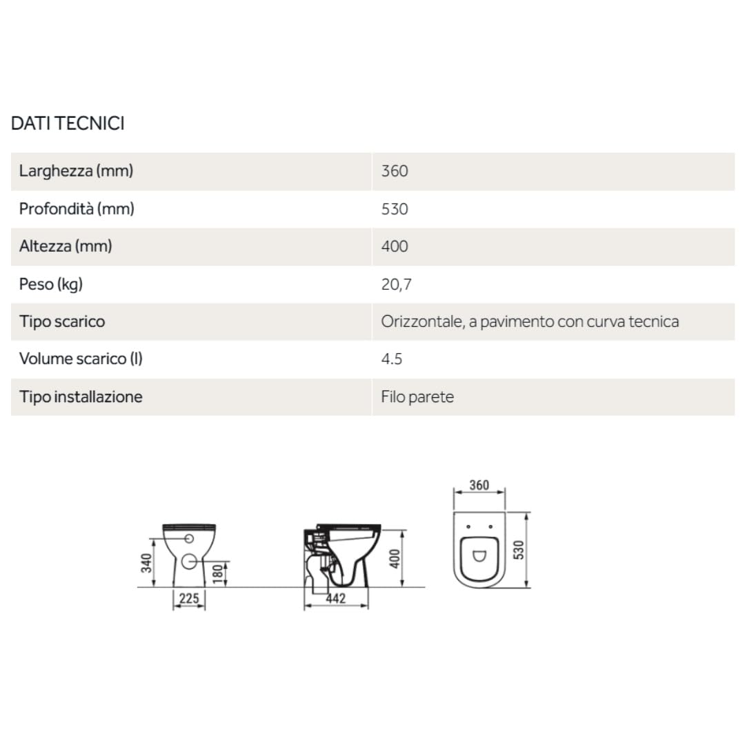 Ceramica Dolomite WC ceramiczny z uniwersalnym spłukiwaniem 4,5L Gemma 2