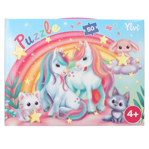 Depesche 13204 Ylvi-Puzzle 50 Piezas, con detallado Motivo de Unicornio, desplegado Aprox. 58 x 40 cm, en Estuche de cartón con asa de Transporte, Multicolor, One Size