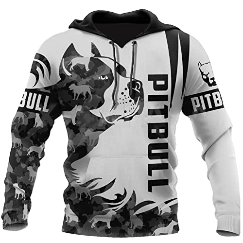 UIOKLMJH Herren-Kapuzenpullover mit 3D-Druck, Pitbull-Hunde-Pullover, Sweatshirt, Harajuku, Uni, Reißverschluss, Mode, Streetwear, 3D-Kapuzenpullover, M