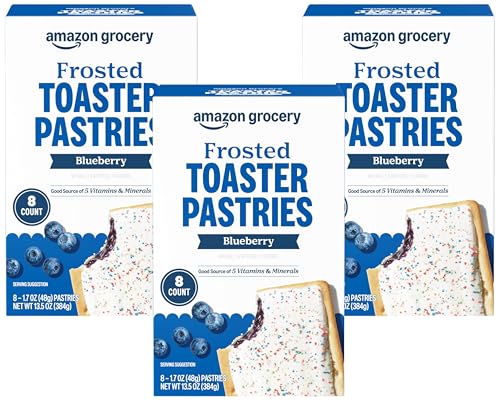 Image of Amazon Fresh, Frosted Blueberry Toaster Pastries, 8 Count (Pack of 3)