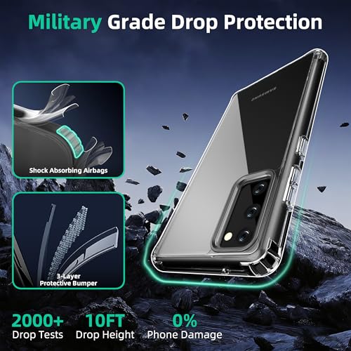 Image of ONES for Samsung Galaxy S20 FE 5G /4G Ultra Slim Case Clear, PC + TPU Hybrid, Military-Grade Drop Guard, Anti-Yellowing, Anti-Slip, Shockproof Silicone Hard Cover, Scratch Resistant, Transparent