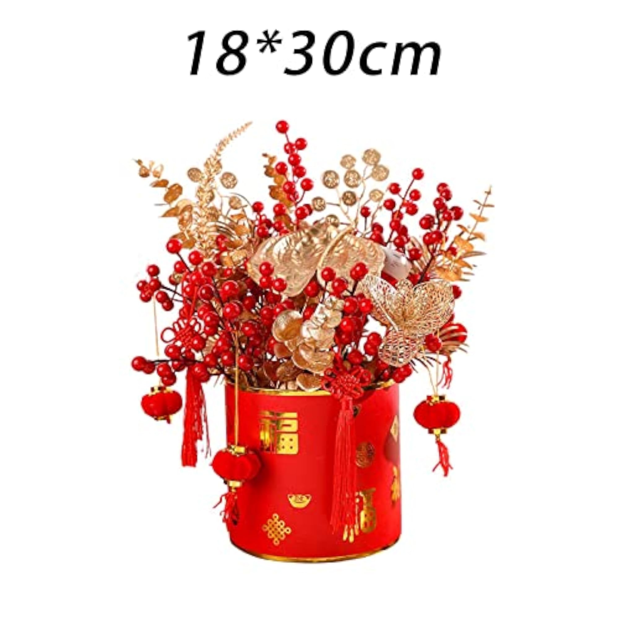 Simulation Red Berries Flowerpot Feng Shui Decoration