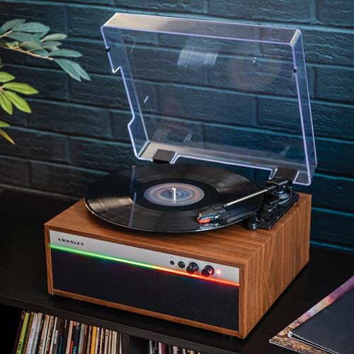 Crosley CR6048A-WA Strobe Bluetooth Vinyl Record Player with Music Sync Color Changing LED Lights, Walnut - Les Beatles, Paul McCartney, John Lennon, RIngo Starr, George Harrison Crosley CR6048A-WA Strobe Bluetooth Vinyl Record Player with Music Sync Color Changing LED Lights, Walnut – Image 6