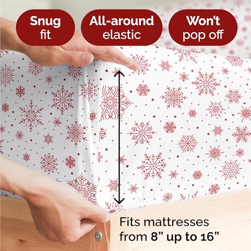 Twin XL Christmas Red Snowflakes Sheet Set - Holiday Xmas Pattern Bedding Set - Deep Pockets - Snug Fit - 3 Piece - Wrinkle Free - Comfy Festive Winter - Holiday Sheets for Women, Men, Kids & Teens