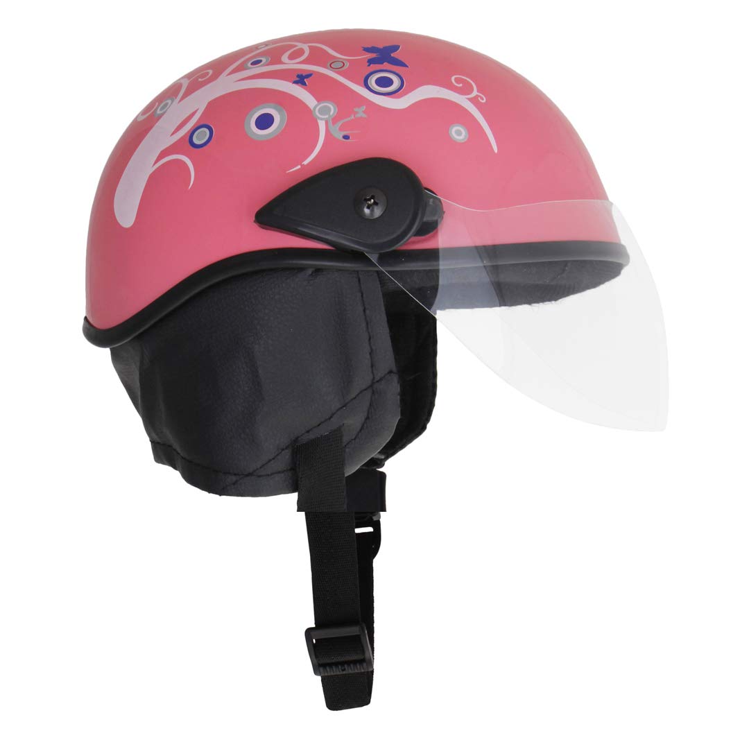 Western Era Unisex Half Helmet for Men & Women | Clear Visor | Comfort & Safety | Enhanced Design | Color - Pink Glossy || Blue Decal (Large) (B08WK44612) Amazon Price History, Amazon Price Tracker