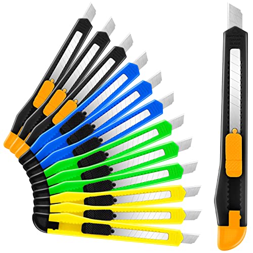 Image of 16 Pack Box Cutter Retractable, 9mm Wide Utility Knife, Box Opener, Disposable Box Cutter Knife, Box Ppener, Navajas de Trabajo Exacto Knife for Home, Office Use