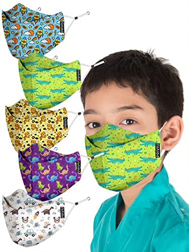 PRIVIU Care Plus Face Mask for Kids, Age 3-6 Years, Pack of 5 | Boys & Girls | Washable & Reusable | 4 Layers with Melt Blown Inside, Adjustable Ear Loop for Comfort