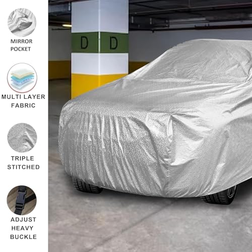 Image of Auto Hub Waterproof Car Cover Compatible with Mahindra Thar Roxx (5 Doors) with Mirror Pocket, Soft Cotton Lining, Waterproof Thar Roxx Car Cover- Metallic Silver