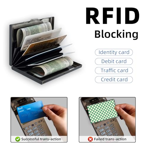 Credit Card Holder Wallet for Women - Ultra-Slim Metal Card Wallet with RFID Blocking | Mini 6-Slot Card Case Wallet, Secure & Stylish Metal Credit Card Holder, Green Checkered4