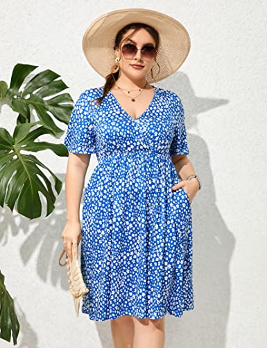 Image of ShopWonder Plus Size Dress Women's V Neck A-Line Knee Length Wrap Swing Dresses Plus Size A Line Party Mini Dress