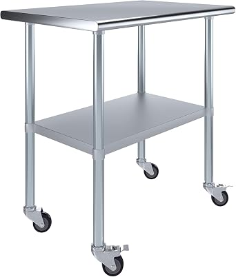 Heavy Duty Stainless Steel Prep Work Table 24 x 30 and Casters Wheels - NSF