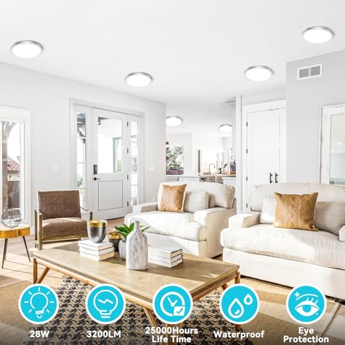 Image of libtit 7 Inch Nickel Brushed Flush Mount Ceiling Light, 15W Ceiling Light Fixture,3000K /4000K /6500K Color Selectable,Ultra-Thin Round Ceiling Lighting Fixture for Bedroom Kitchen Pantry, 2 Pack
