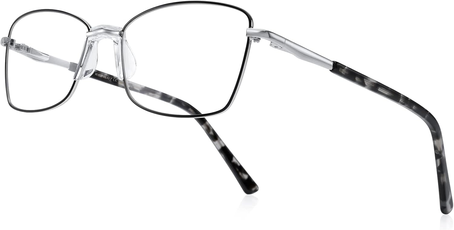RB. Pilot Reading Glasses Spring Hinge Readers for Women Blue Light Blocking Computer Metal Frame Acetate Legs