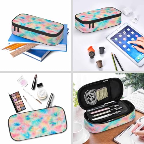 Image of Tie Dye Pencil Case Pink Blue Ring Spray Artistic Design Pencil Bag Pen Markers Pouch Holder Organizer for Boy Girl School Students
