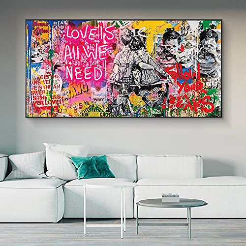 DRNAIETY Liefde is alles wat we nodig hebben graffiti kunst schilderij canvas print kunst poster en print street art… - Image 3