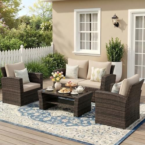 Wisteria Lane 4 Piece Patio Furniture Set, Wicker...