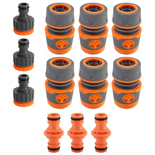 LandReCol Schlauchverbinder 3/4 Zoll 12 Stück Premium Set 6 Schnellkupplungen 3 Doppelstecker 3 Hybridadapter Gartenschlauch Anschluss & Schlauchkupplung für Garten Auto & Haushalt