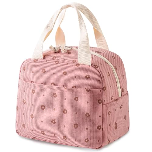 Noaxylic Bolsa Térmica Porta Alimentos 10L, Nevera Portátil con Aislamiento, Porta Alimentos para Oficina, Fiambrera Reutilizable, Bolsa Comida, para, Oficina, Picnic, Colegio, Fiambrera(Rosa)