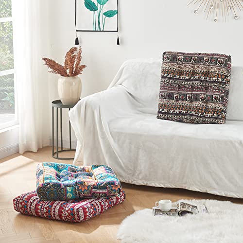 Getmo Resin Meditation Floor Pillow,Large Square Boho Floor Cushion, Mandala Bohemian Floor Pillows Cushion Seating For Yoga Living Room Balcony Office Outdoor Tatami,22X22 Inch,Elephant Red #TOP2