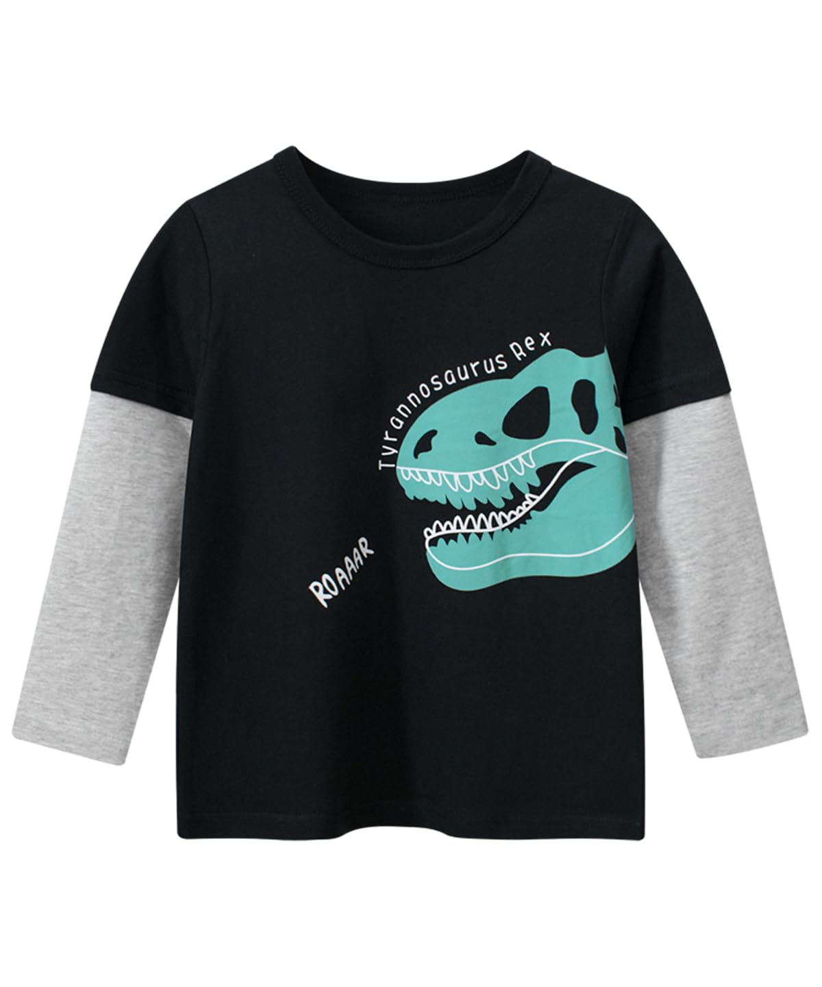 GFQLONG Paquete de 3 camisetas de algodón de manga larga para niños pequeños, dinosaurio, raglán, camisetas de otoño