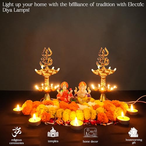 Electric Plastic Light, Pooja Diya with LED Spark, Home Temple Decor, Electric Diya Golden,Mandir Diya,Diwali Diya Lamp (2 Layer, 2) by HOMORA - Image 3