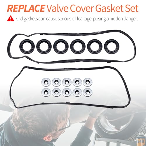Image of HiSport Engine Valve Cover Gasket Set - Compatible with Acura RDX TL TSX TL MDX ZDX RL Compatible with Honda Odyssey Pilot Ridgeline Accord Crosstour 2008-2017 3.5L 3.7L - Replace VS50773R