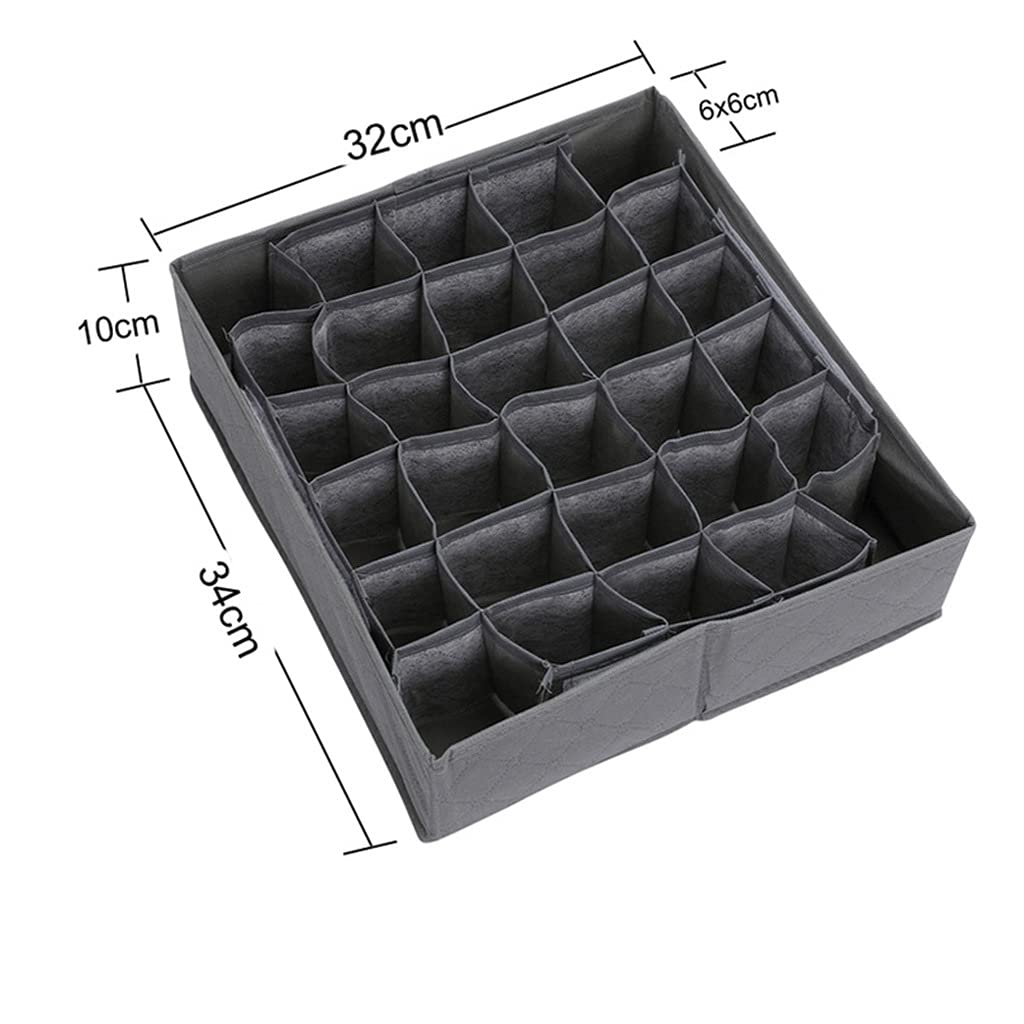 Organizador de ropa interior de sujetador de 30 rejillas, caja de almacenamiento plegable para el hogar, cajón de armario no tejido, organizador de armario para bufandas y calcetines (gris 34*32*10CM)