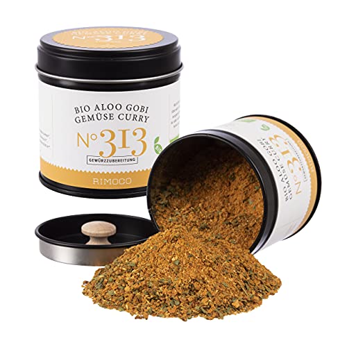 Rimoco N°313 Bio Aloo Gobi Gemüsecurry Mischung - indischer allrounder für alle Gemüsesorten, Tofu, Tempeh oder Reis | Bio Anbau (DE-ÖKO-007) | 70g in eleganter Gewürzdose mit Aromadeckel