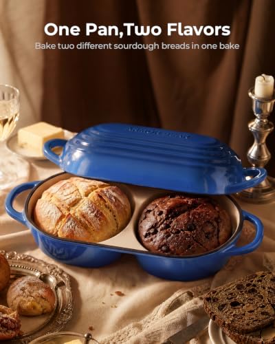 Image of Mini Double Dutch Oven for Sourdough, Enameled Cast Iron Bread Pan, Blue